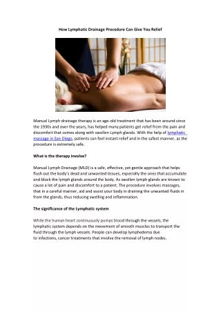 How Lymphatic Drainage Procedure Can Give You Relief