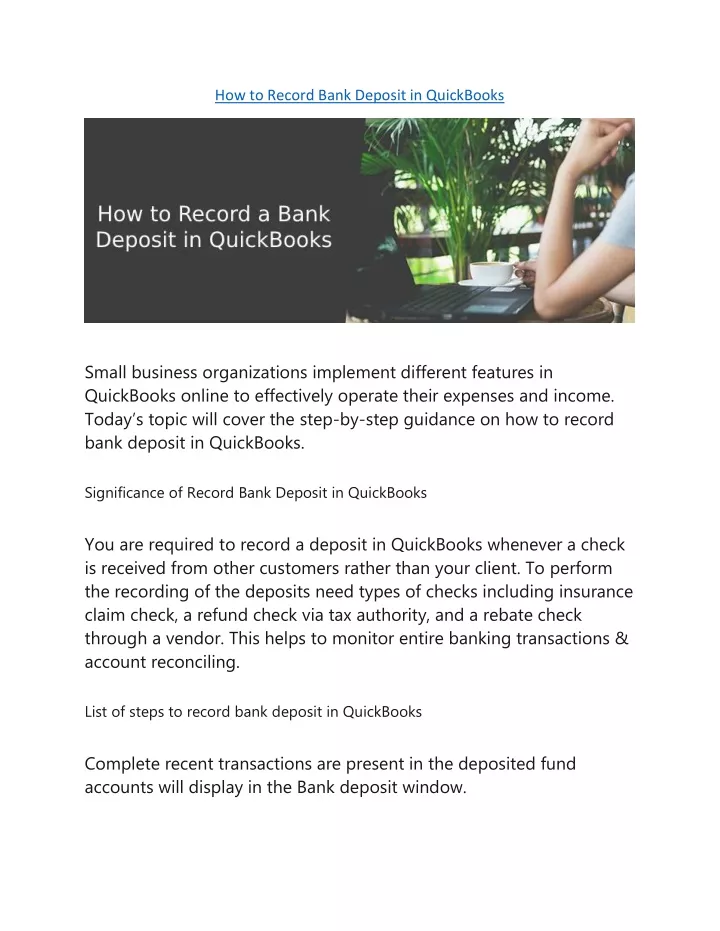 how to record bank deposit in quickbooks