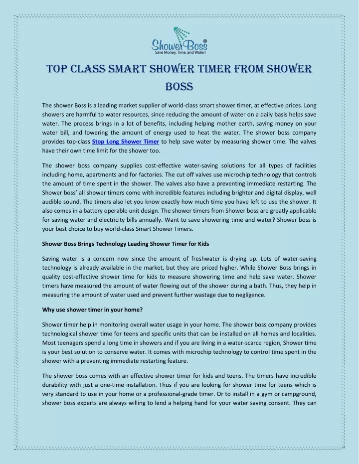 top class smart shower timer from shower boss