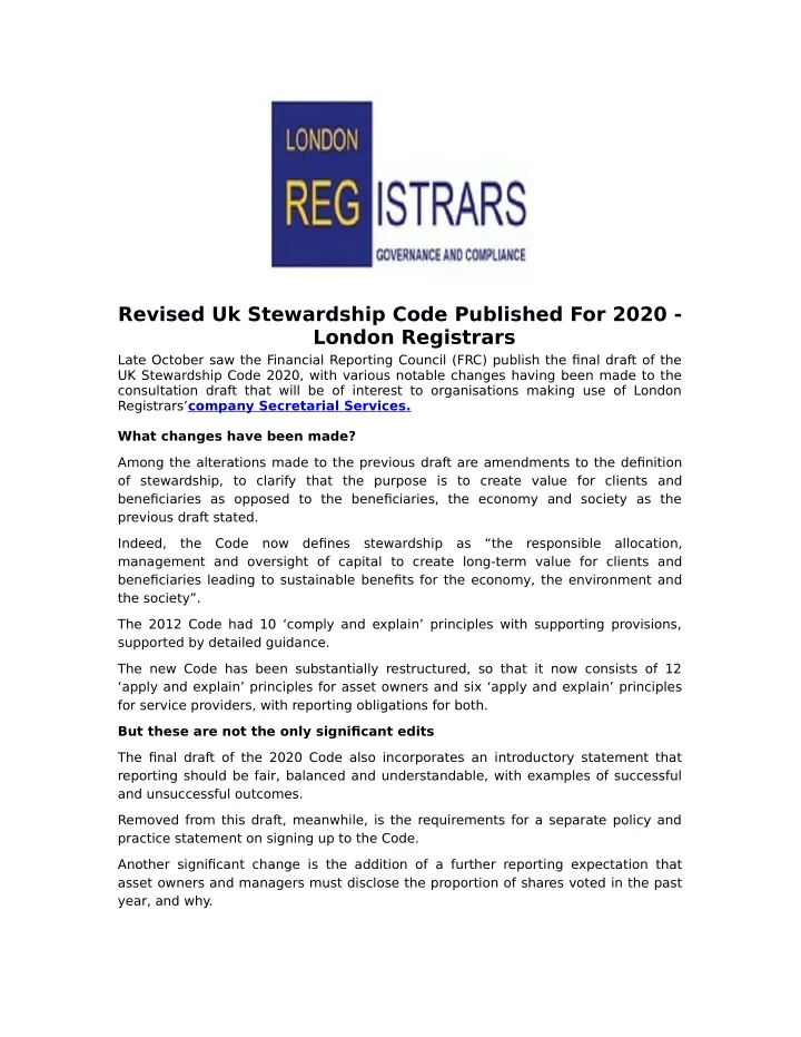 revised uk stewardship code published for 2020