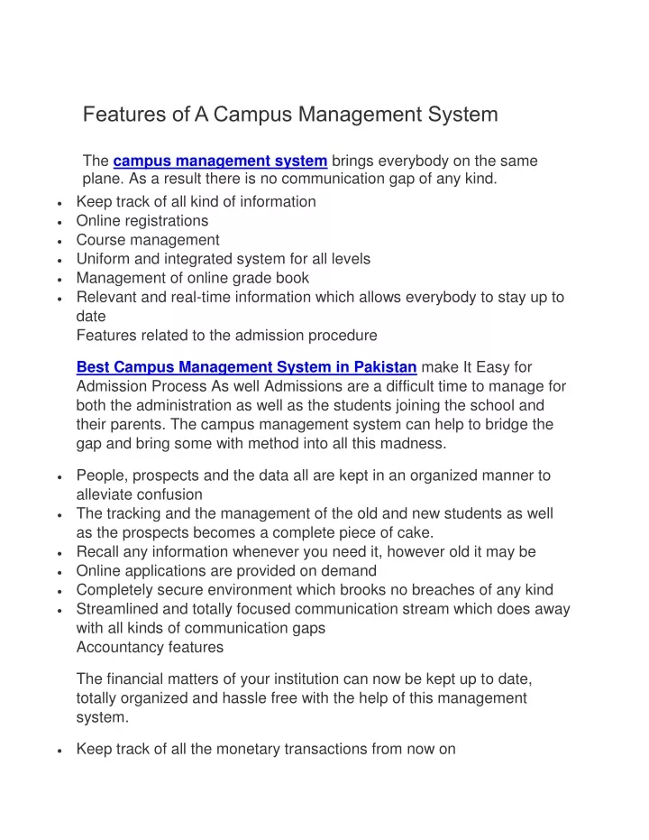 features of a campus management system