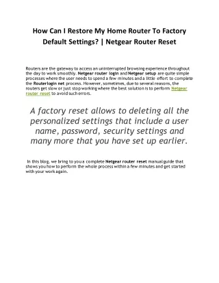 How Can I Restore My Home Router To Factory Default Settings? | Netgear Router Reset