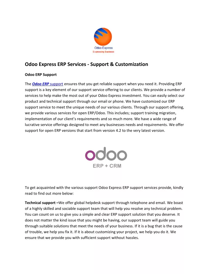 odoo express erp services support customization