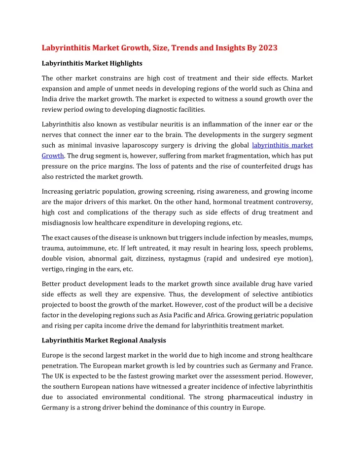 labyrinthitis market growth size trends