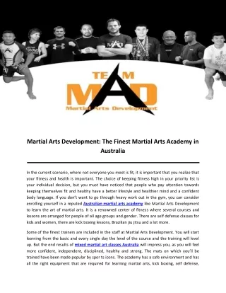 Martial Arts Development: The Finest Martial Arts Academy in Australia