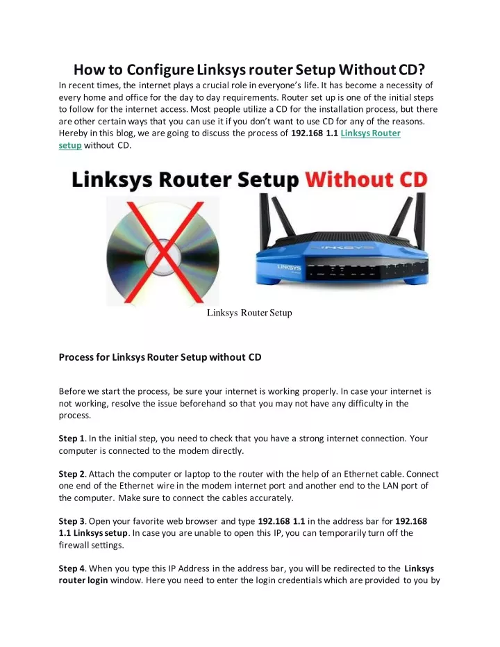 how to configure linksys router setup without
