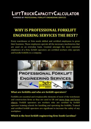 Why is Professional Forklift Engineering Services the Best
