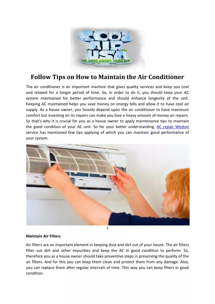 follow tips on how to maintain the air conditioner