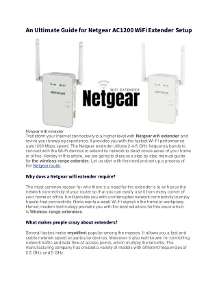 An Ultimate Guide for Netgear AC1200 WiFi Extender Setup