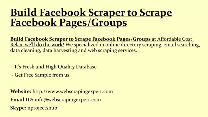 build facebook scraper to scrape facebook pages groups