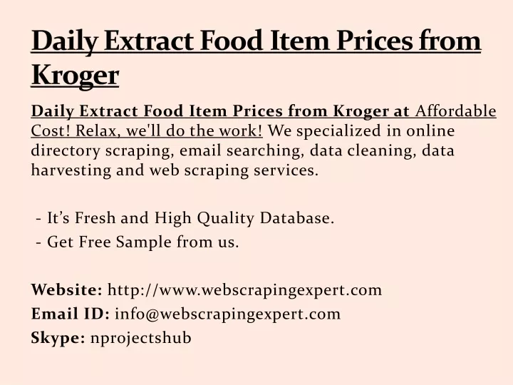 daily extract food item prices from kroger