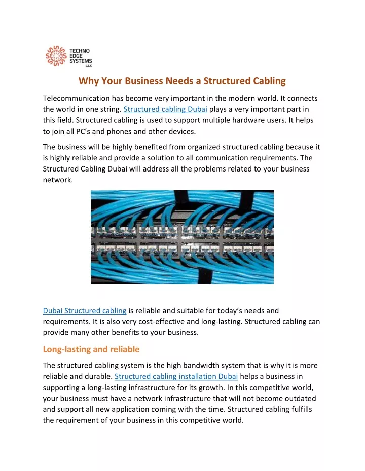 why your business needs a structured cabling