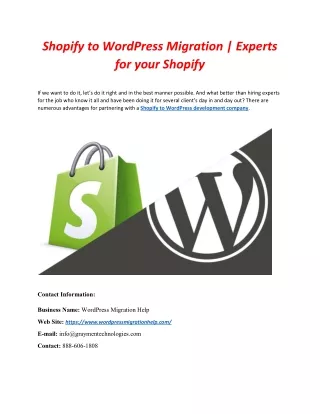 Shopify to WordPress Migration | Experts for your Shopify