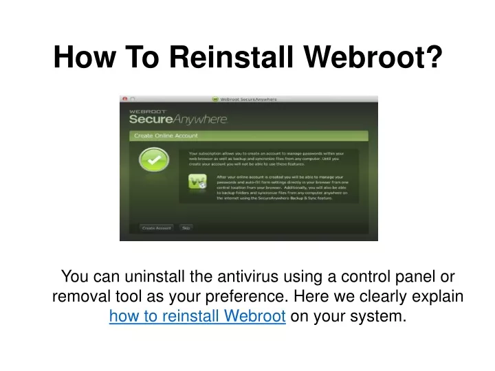 how to reinstall webroot