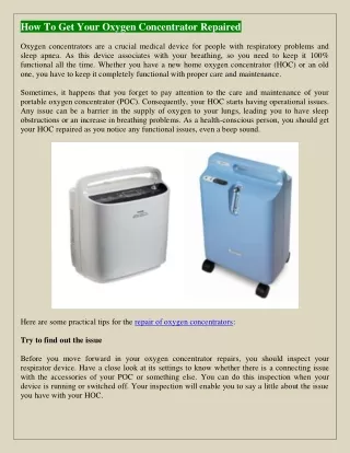 how to get your oxygen concentrator repaired