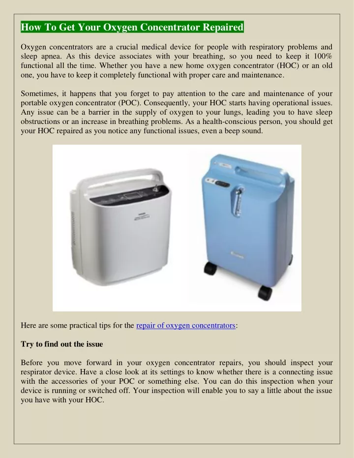 how to get your oxygen concentrator repaired