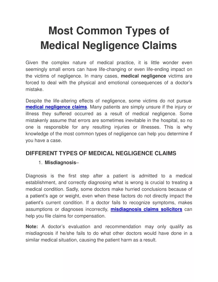 most common types of medical negligence claims