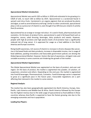 apocarotenal market introduction