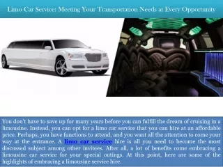 Limo Car Service - Meeting Your Transportation Needs at Every Opportunity