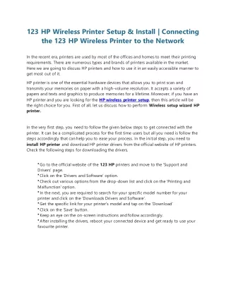 123 HP Wireless Printer Setup & Install | Connecting the 123 HP Wireless Printer to the Network