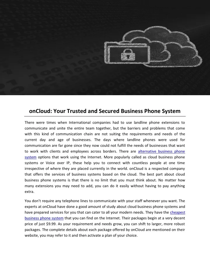 oncloud your trusted and secured business phone