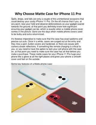 Why Choose Matte Case for iPhone 11 Pro