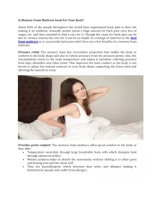 is memory foam mattress good for your back about