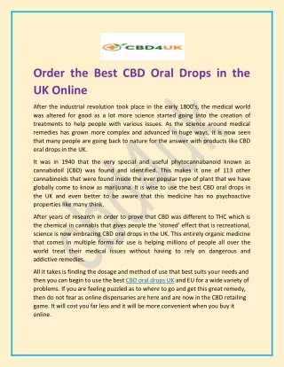 Order the Best CBD Oral Drops in the UK Online