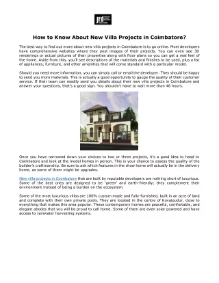 How to Know About New Villa Projects in Coimbatore?