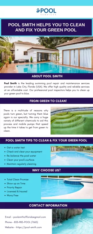 Pool Smith Helps You to Clean and Fix Your Green Pool