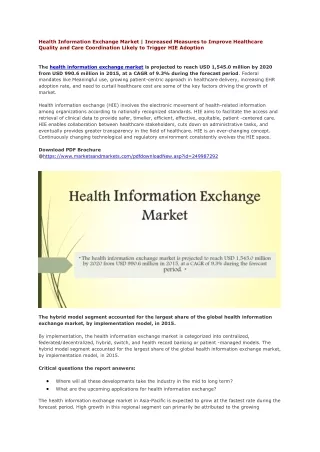 Health Information Exchange Market| Analysis of Worldwide Industry Trends and Opportunities