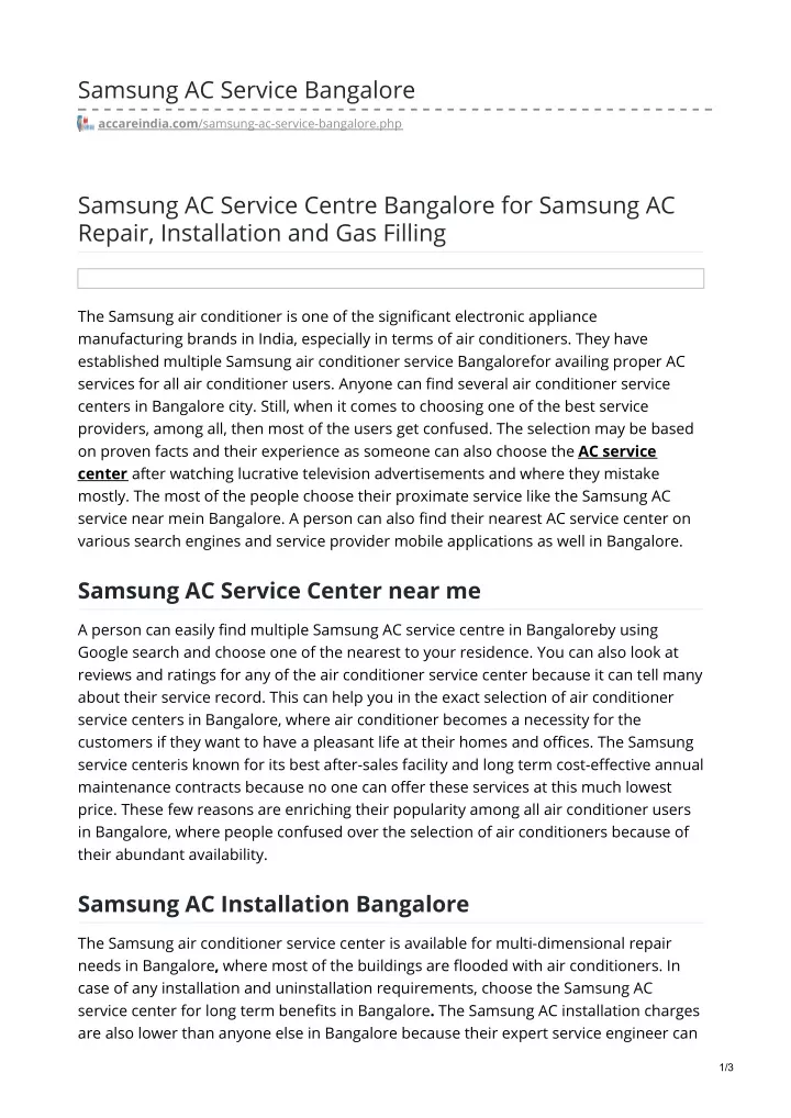 samsung ac service bangalore