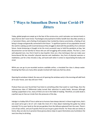 7 Ways to Smoothen Down Your Covid-19 Jitters