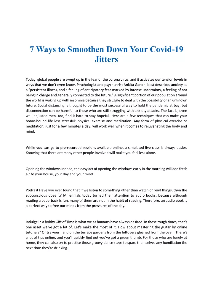 7 ways to smoothen down your covid 19 jitters