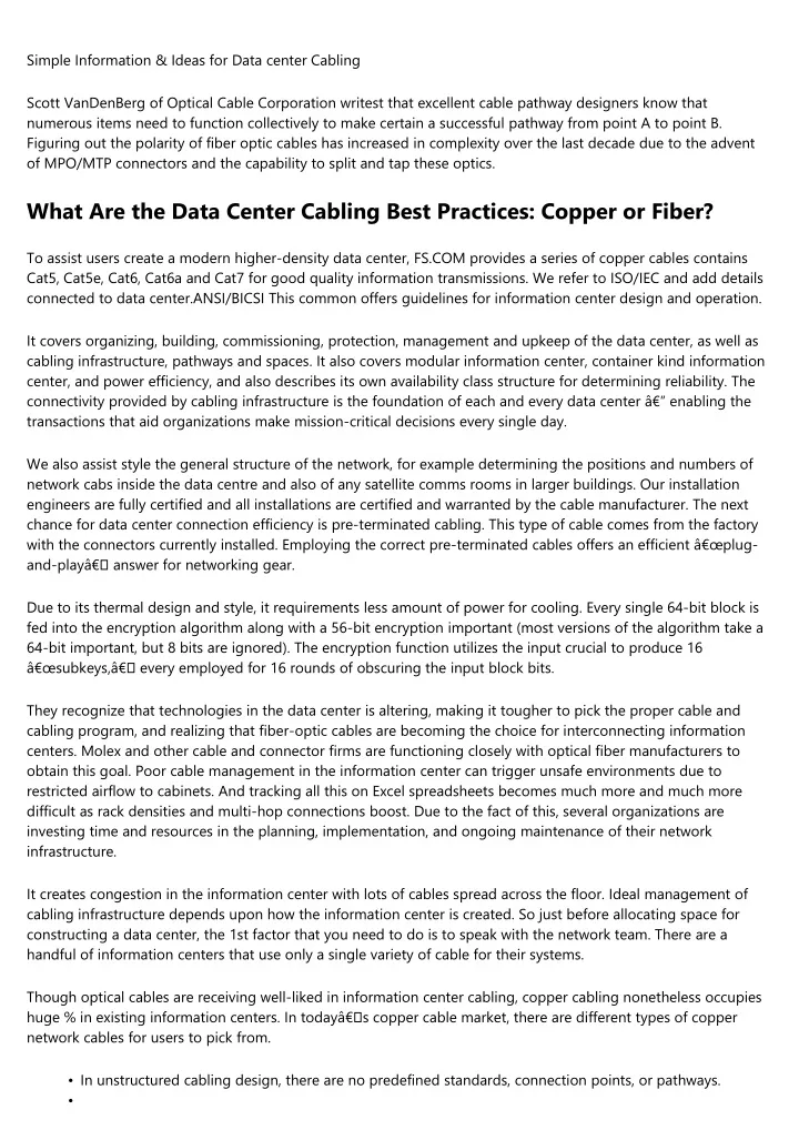 simple information ideas for data center cabling