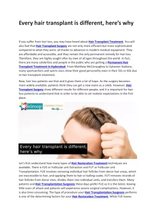 Every hair transplant is different, here’s why