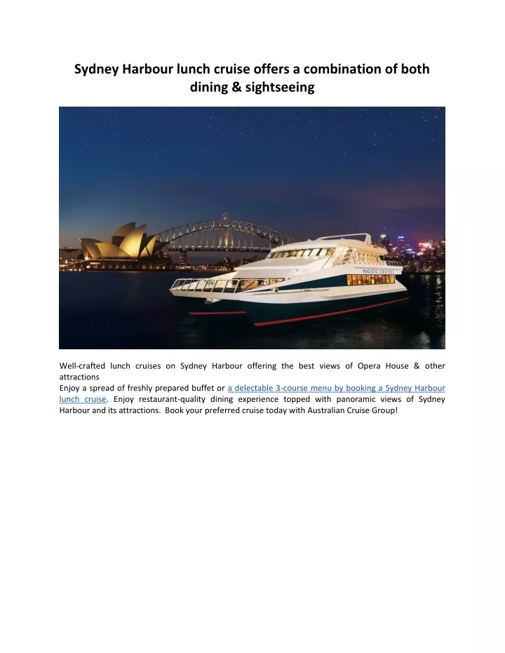 sydney harbour lunch cruise offers a combination