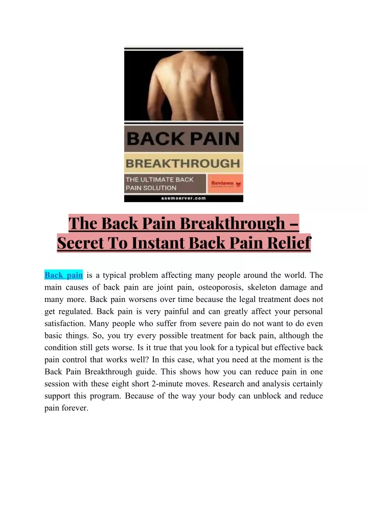the back pain breakthrough secret to instant back