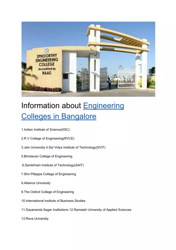 information about engineering colleges