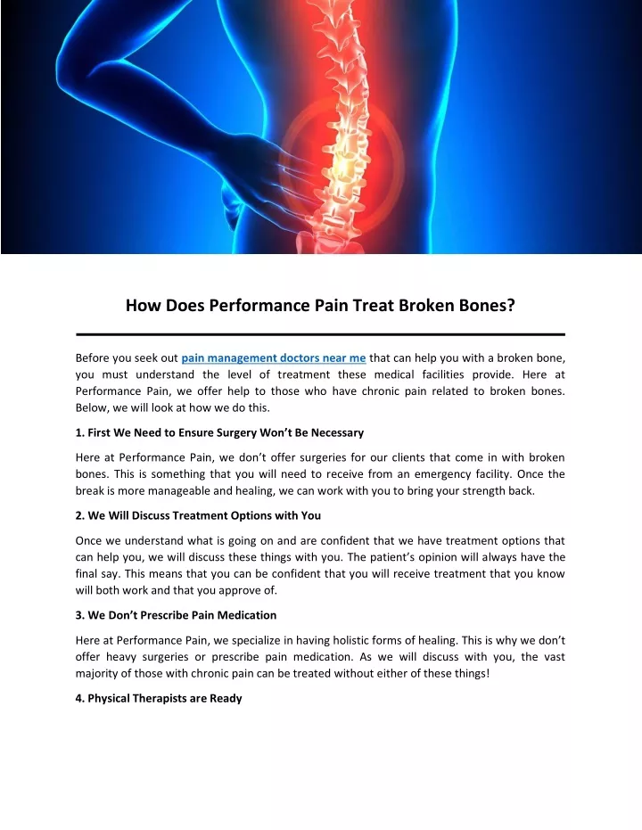 how does performance pain treat broken bones