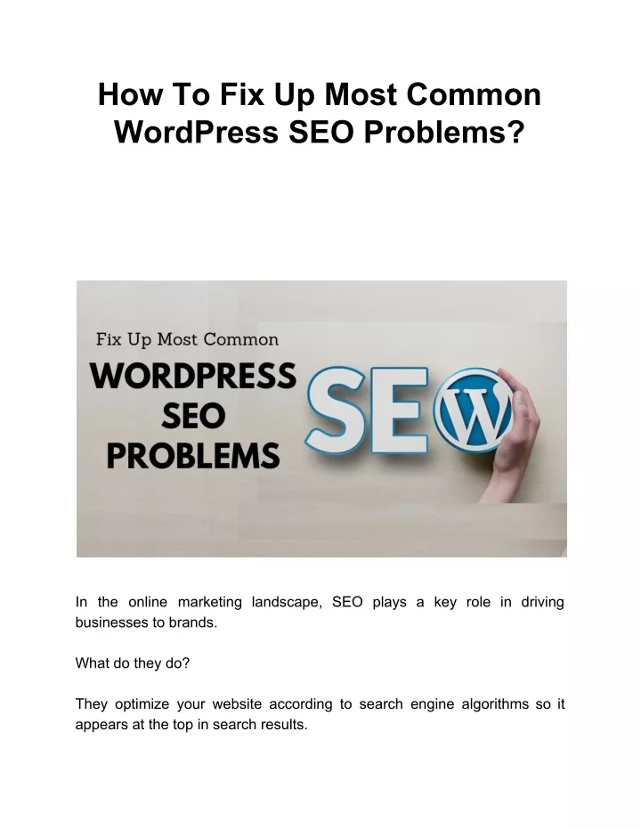 how to fix up most common wordpress seo problems