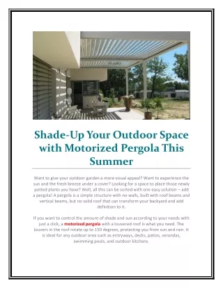 Shade-Up Your Outdoor Space with Motorized Pergola This Summer