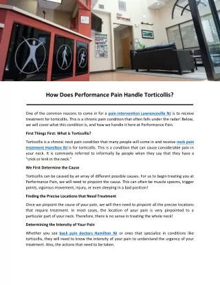 how does performance pain handle torticollis