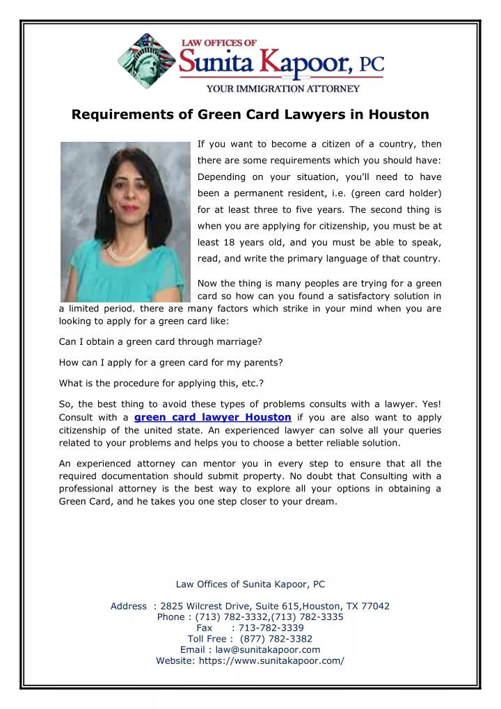 requirements of green card lawyers in houston