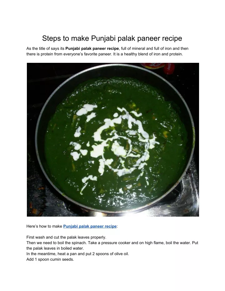 steps to make punjabi palak paneer recipe