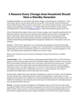 5 Reasons Every Chicago-Area Household Should Have a Standby Generator