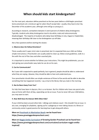 when should kids start kindergarten