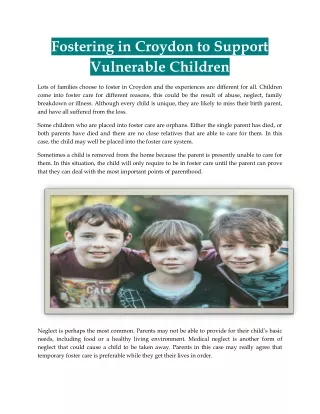 Fostering in Croydon to Support Vulnerable Children