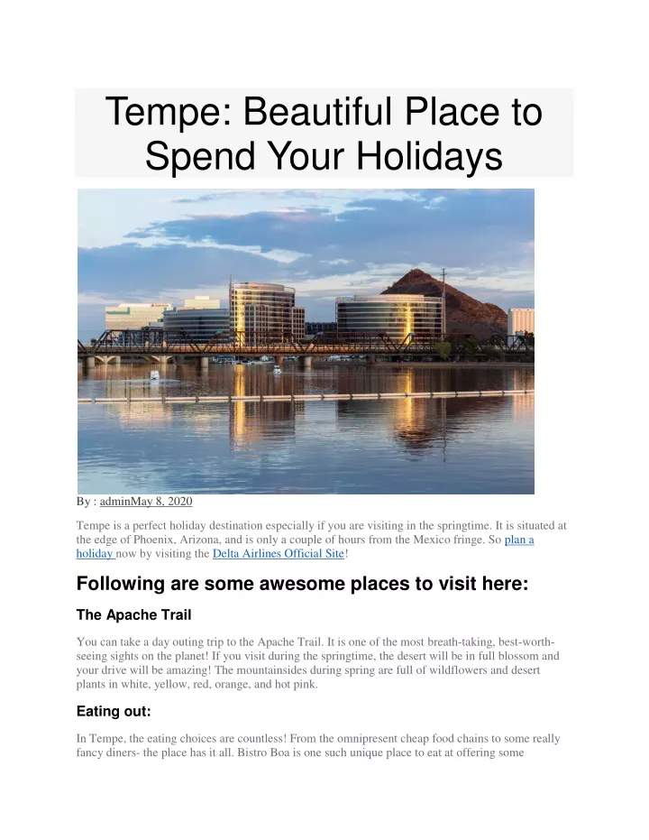 tempe beautiful place to spend your holidays