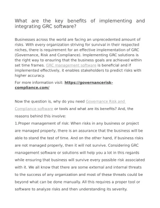 What are the key benefits of implementing and integrating GRC software?